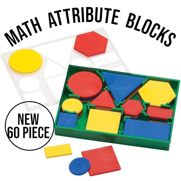 NEW 60 Count Attribute Blocks Math Manipulatives Assorted Colors Sorting Pattern - Picture 1 of 9